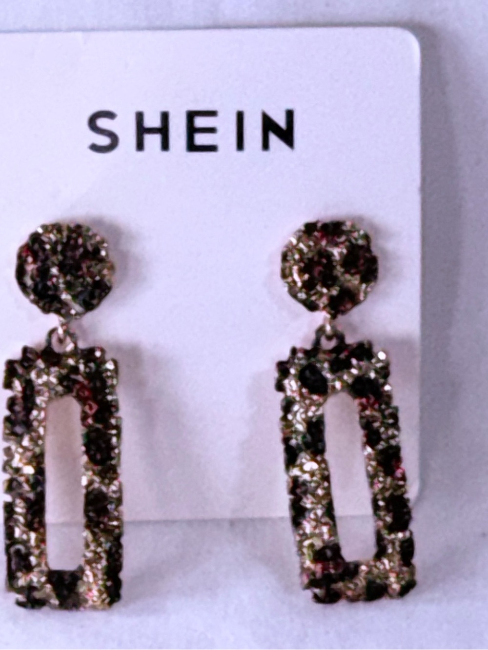 SHEIN Multicolor Textured Leopard Print Geometric Statement Dangle Drop Earrings